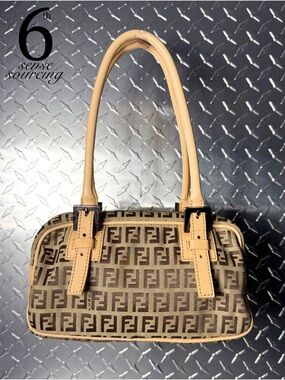 Fendi Vintage Zucchino Canvas and Leather Mini Boston Bag in Brown